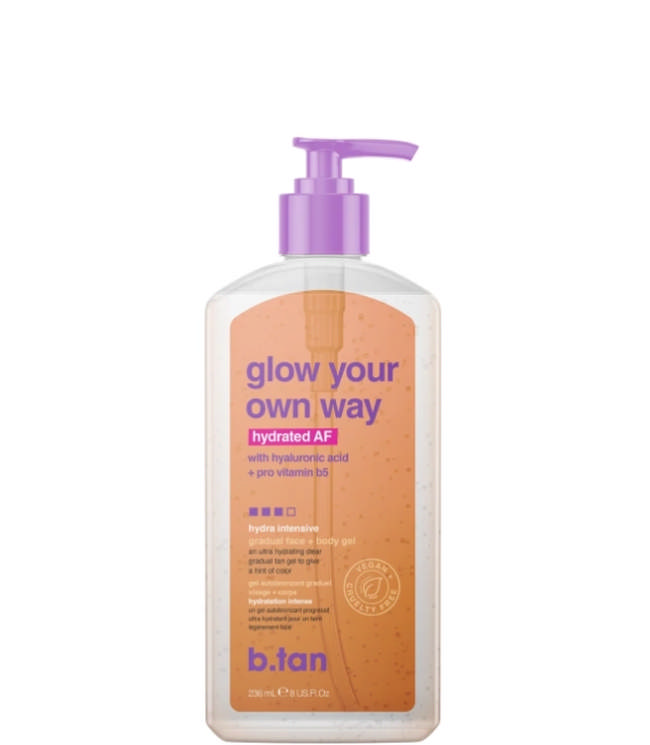 b.tan glow your own way, hydrated AF, 236 ml.