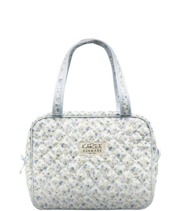 Karen stor toilettaske med hank i blåt småblomstret quilt