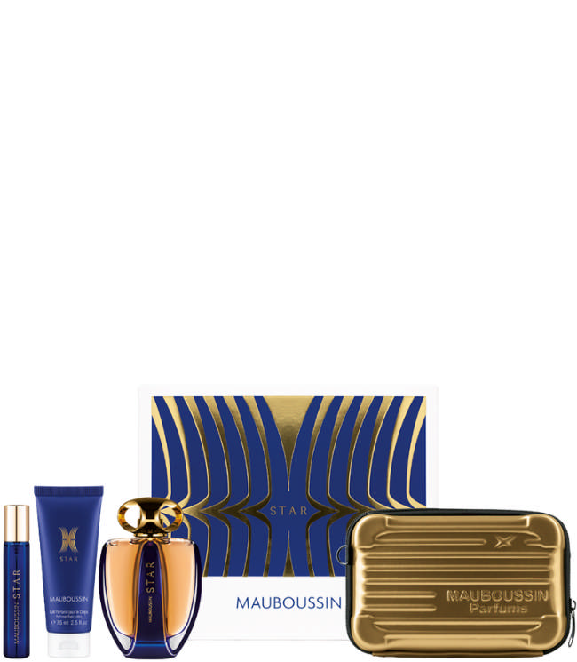 Mauboussin Star Prestige Set: EDP 90 ml. + Body Lotion 75 ml. + Travel Spray EDP 20 ml. + Shiny Gold Mauboussin Pouch