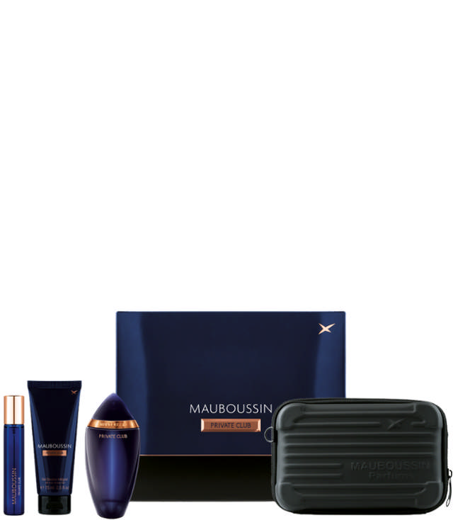 Mauboussin Private Club Set: EDP 100 ml. + Shower Gel 75 ml. + Travel Spray EDP 20 ml. + Matt Black Mauboussin Pouch