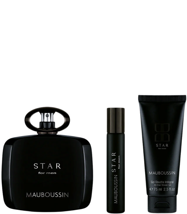 Mauboussin Star For Men Set: EDP 90 ml. + Shower Gel 75 ml. + Travel Spray EDP 20 ml. + Matt Black Mauboussin Pouch